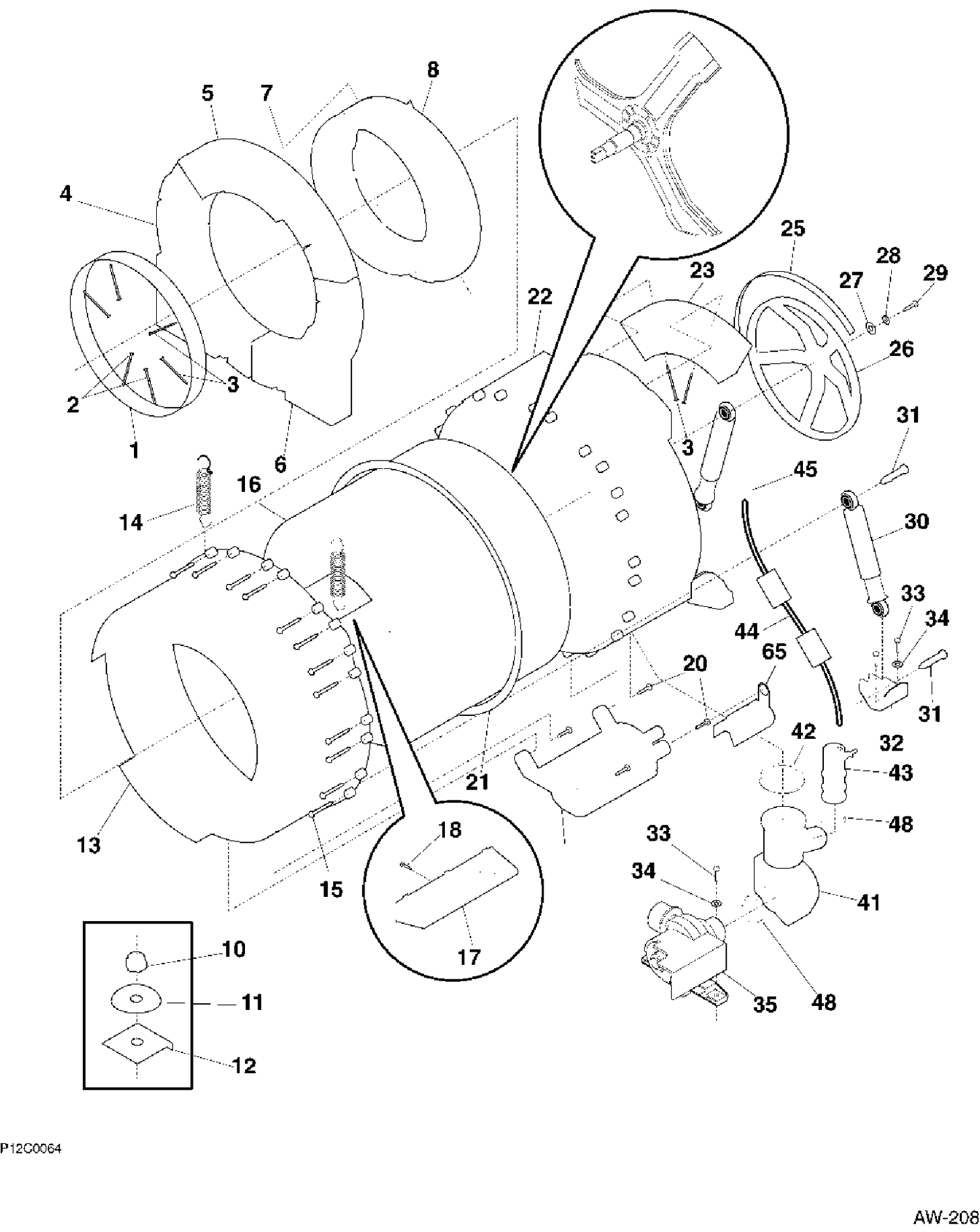 TUB & MOTOR Diagram and Parts List for WCXH208V0WW  General Electric Washer