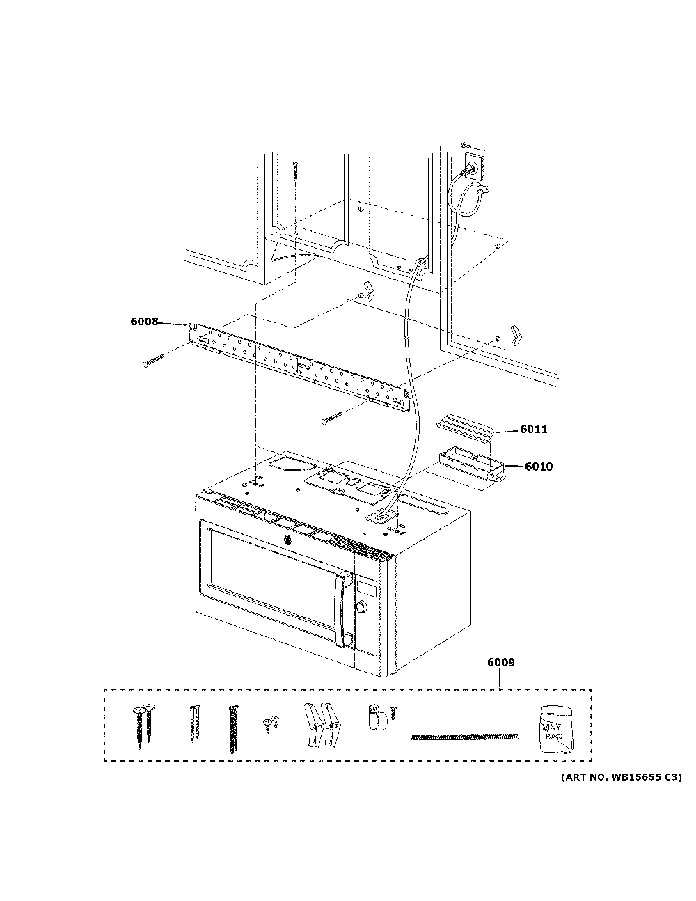 Installation parts Diagram and Parts List for PVM9179SK5SS  General Electric Microwave
