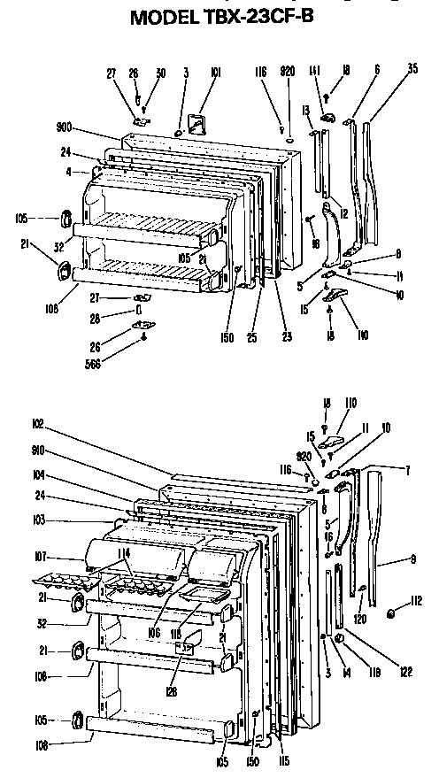 Doors Diagram and Parts List for TBX23CFB  General Electric Refrigerator