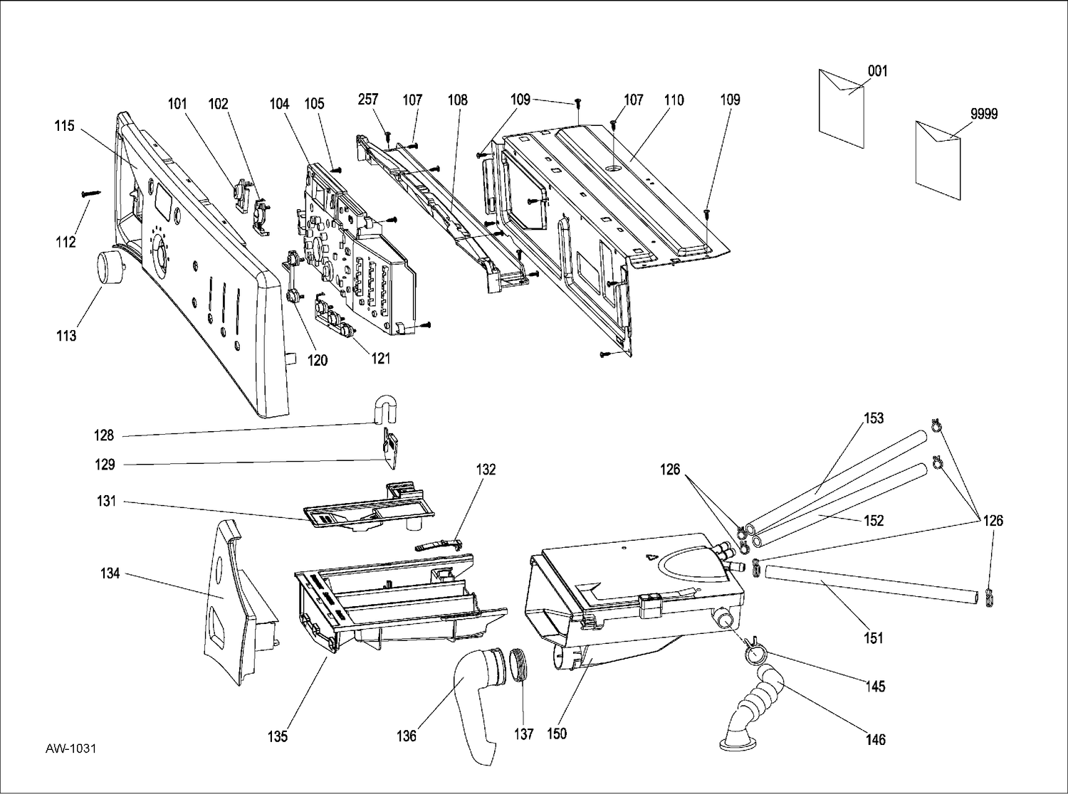 CONTROL & DISPENSER Diagram and Parts List for GFAN1100L3WW  General Electric Washer