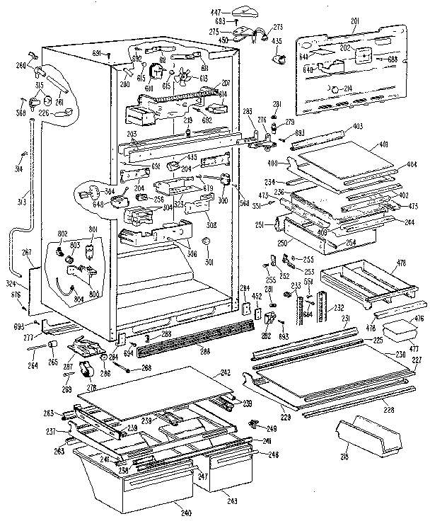 Cabinet Diagram and Parts List for TBX25RLB  General Electric Refrigerator