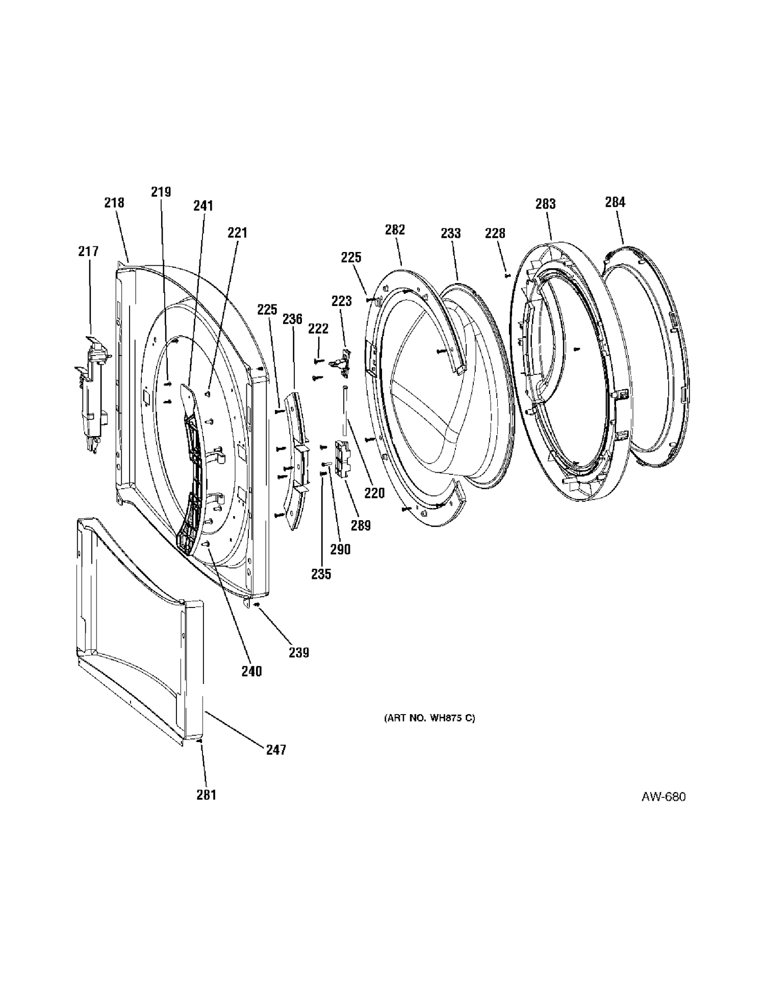 DOOR Diagram and Parts List for GCVH6260H1WW  General Electric Washer