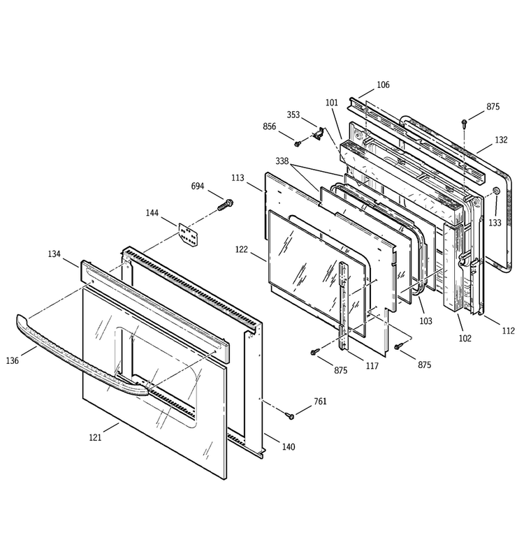 Door Diagram and Parts List for JKP15AA2AA  General Electric Wall Oven