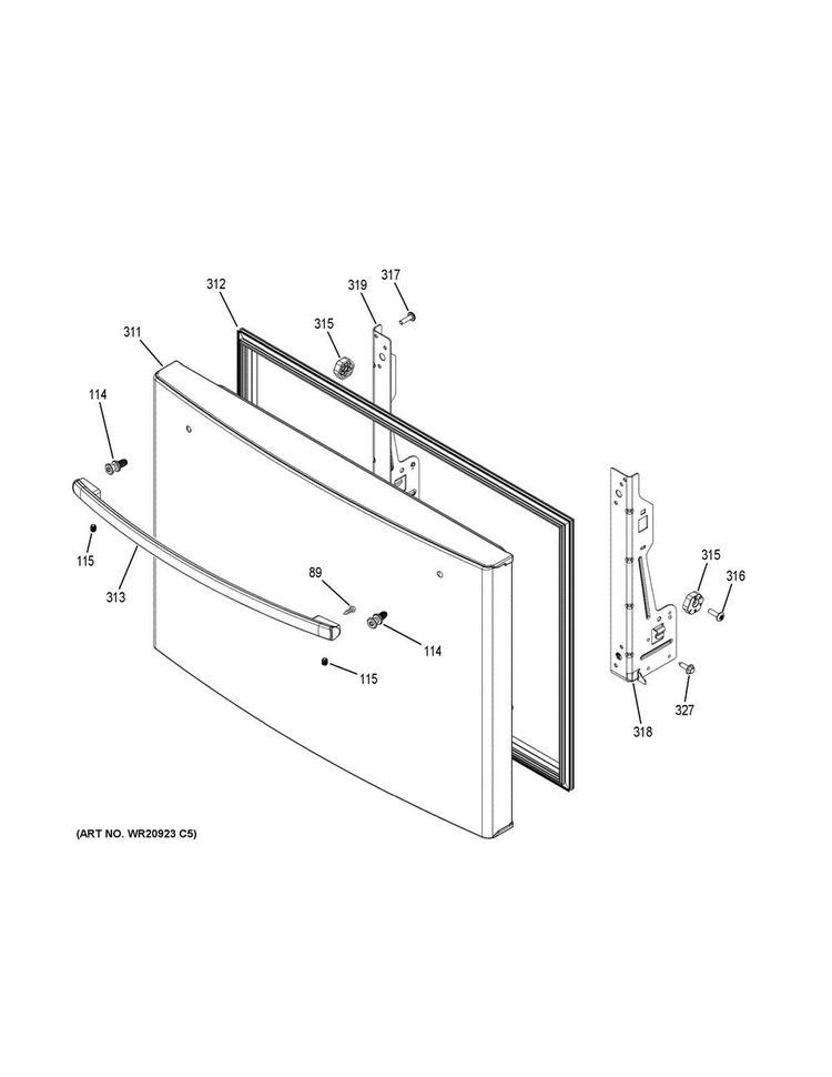 Freezer Door Diagram and Parts List for GFE26GGKFBB  General Electric Refrigerator