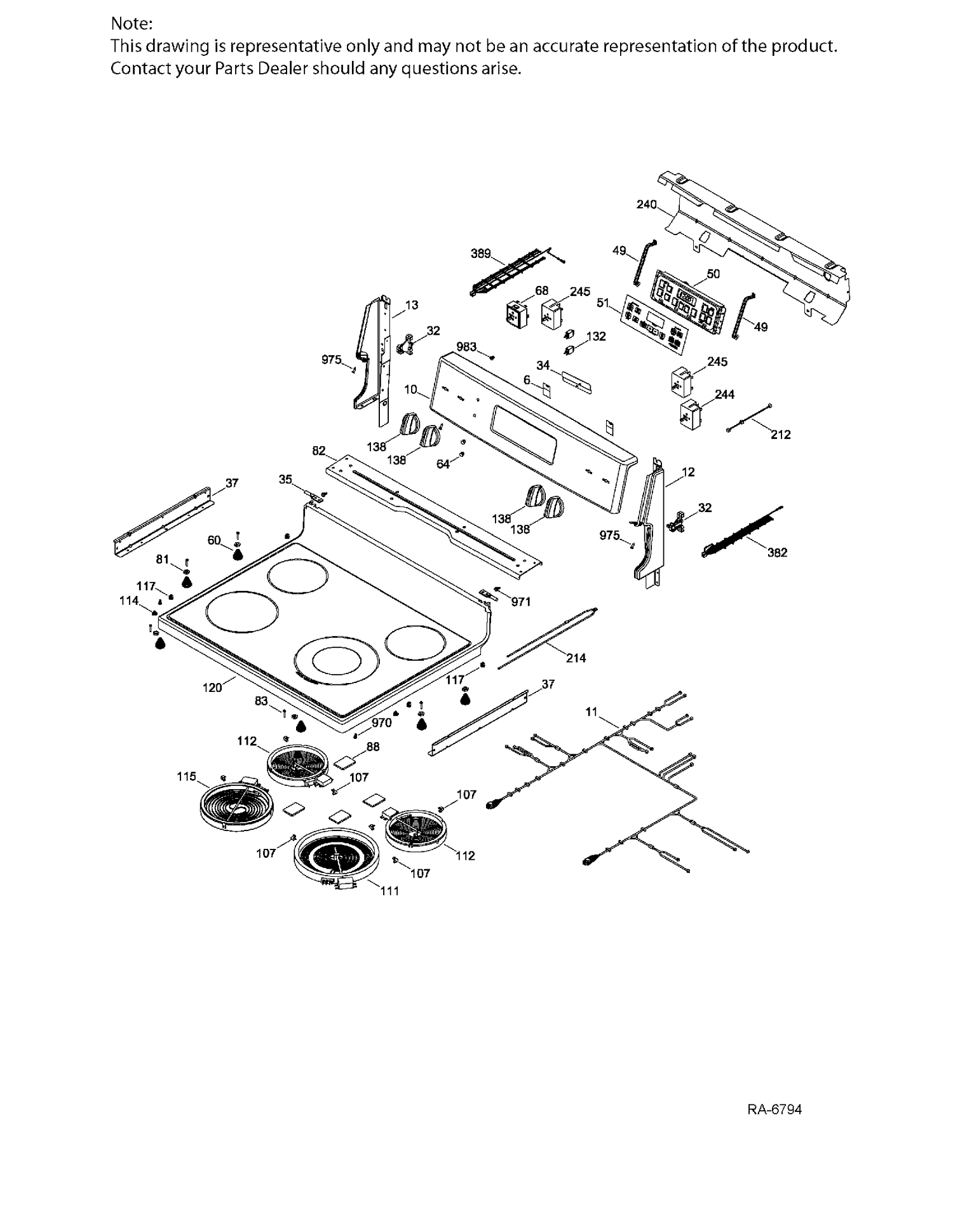 CONTROL PANEL & COOKTOP Diagram and Parts List for JCBS660DK1WW  General Electric Range