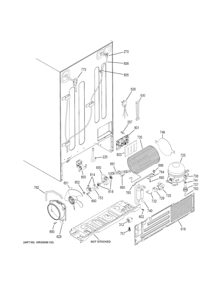 Machine Compartment Diagram and Parts List for GSS23HGHECWW  General Electric Refrigerator