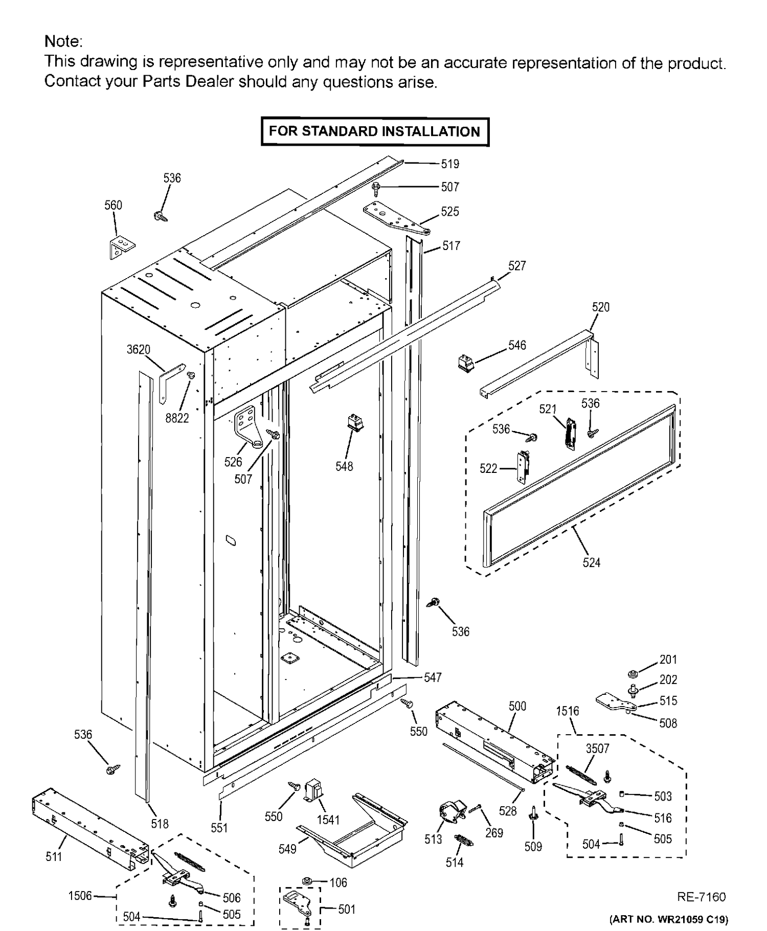 CASE PARTS - STANDARD Diagram and Parts List for ZIS480NHC  General Electric Refrigerator