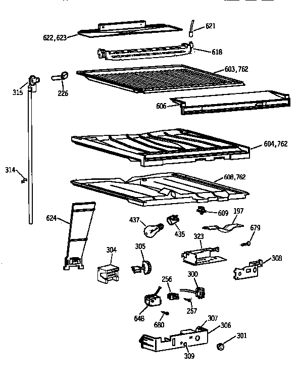 Compartment Separator Parts Diagram and Parts List for TBX22PRYFFWW  General Electric Refrigerator