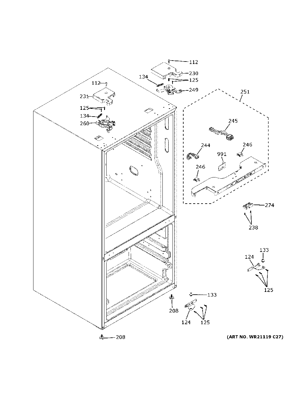 Case Parts Diagram and Parts List for GNE27JGMTFWW  General Electric Refrigerator