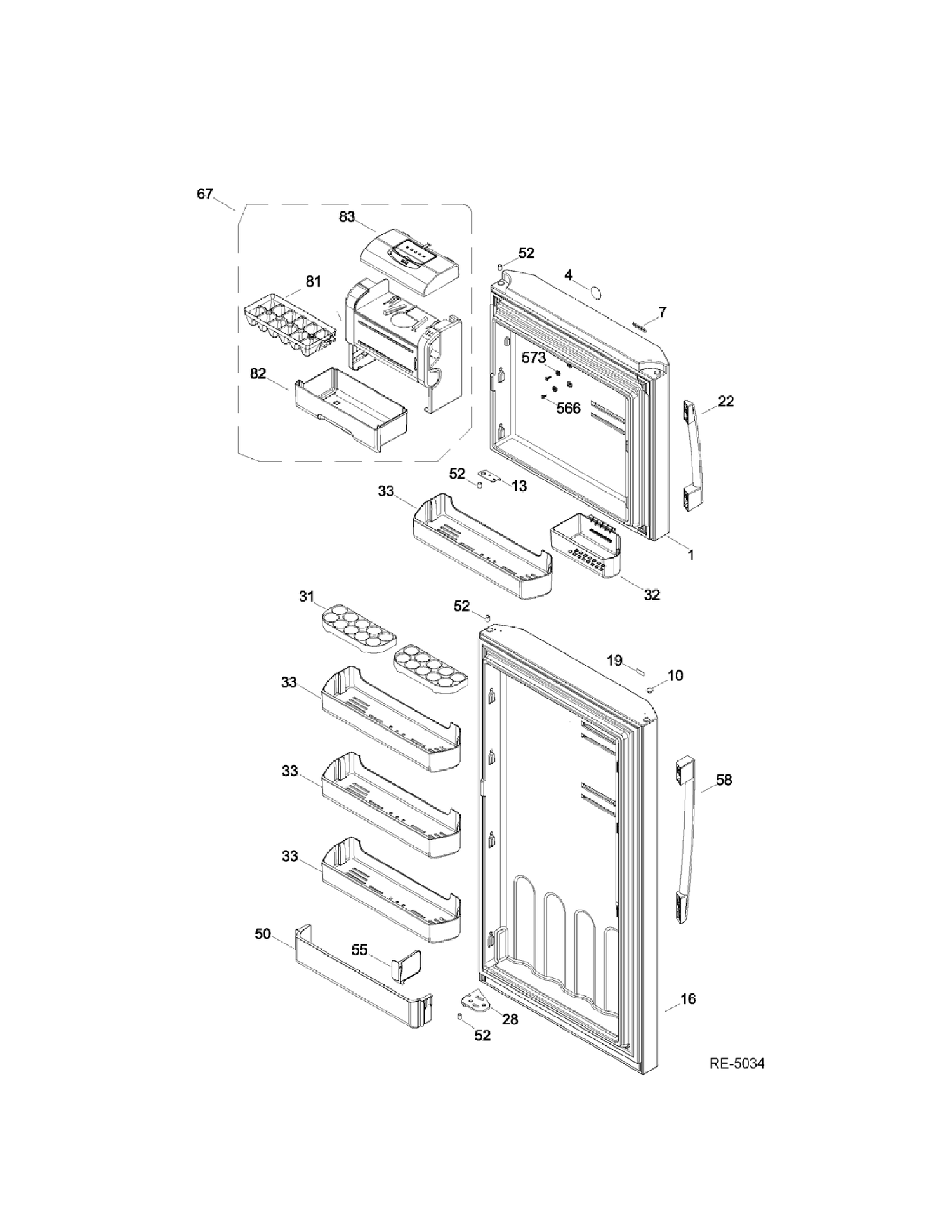 FF DOOR Diagram and Parts List for RAM1540YDCN0  General Electric Refrigerator