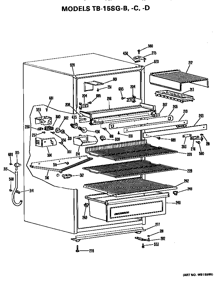 Cabinet Parts Diagram and Parts List for TB15SGCLWH  General Electric Refrigerator