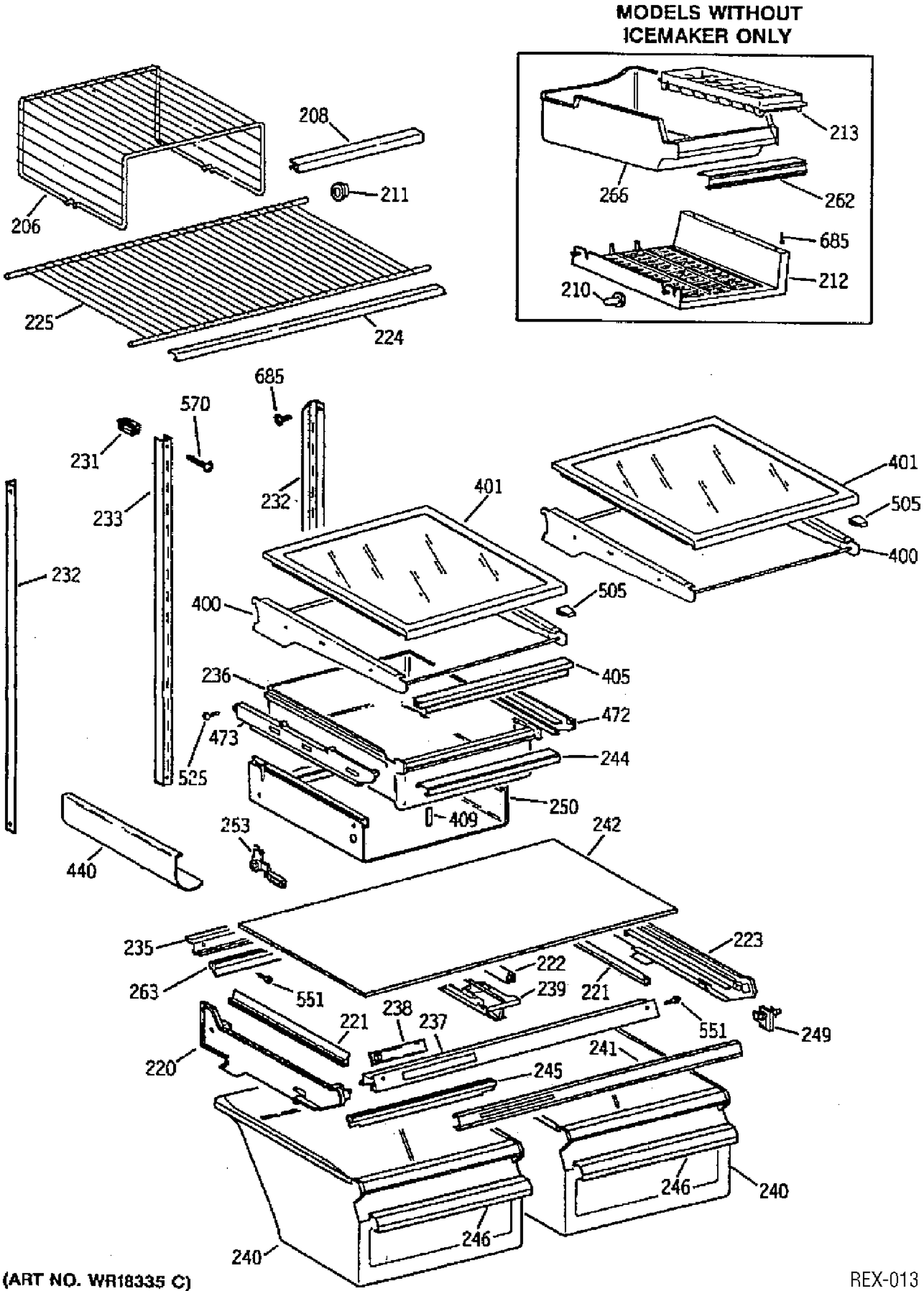SHELF PARTS Diagram and Parts List for TBX22P1YARBB  General Electric Refrigerator