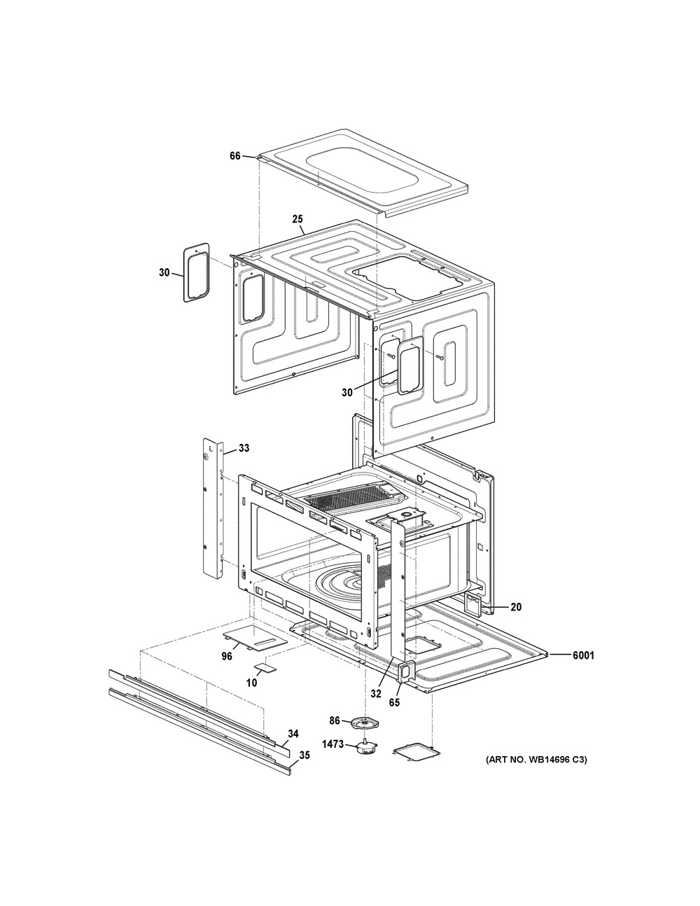Oven Cavity Parts Diagram and Parts List for ZSC1201J4SS  General Electric Microwave