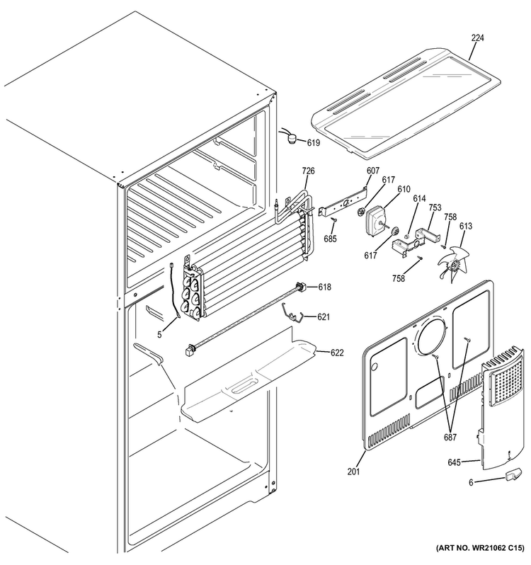 Freezer Section Diagram and Parts List for GIE18HSHGRSS  General Electric Refrigerator