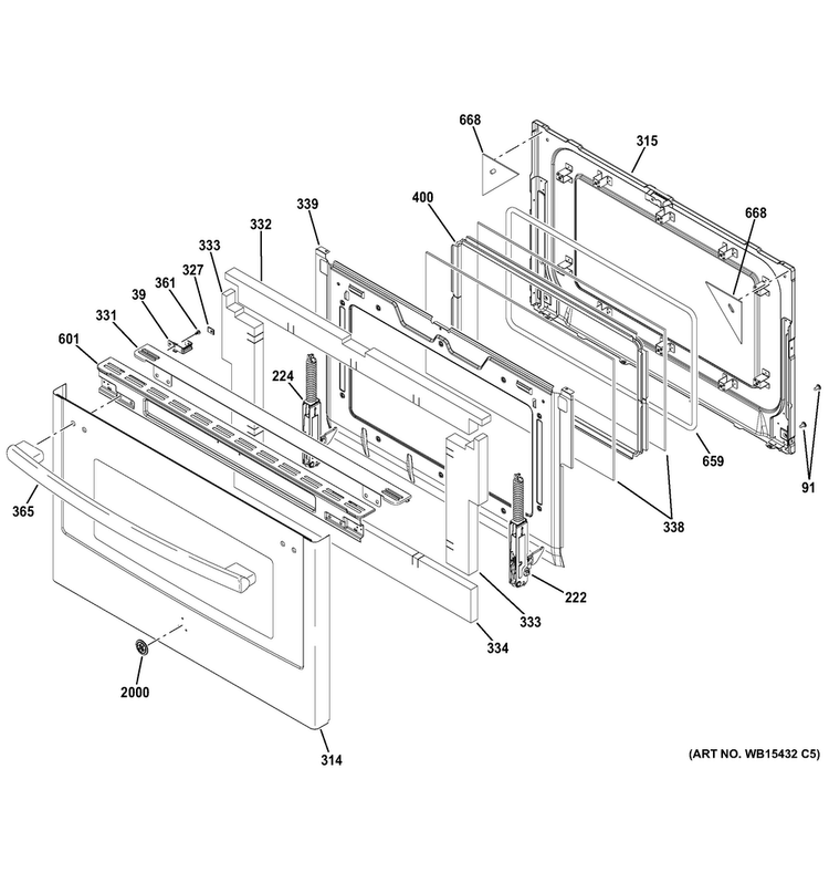 Lower Door Diagram and Parts List for JGB860DEJ2BB  General Electric Range