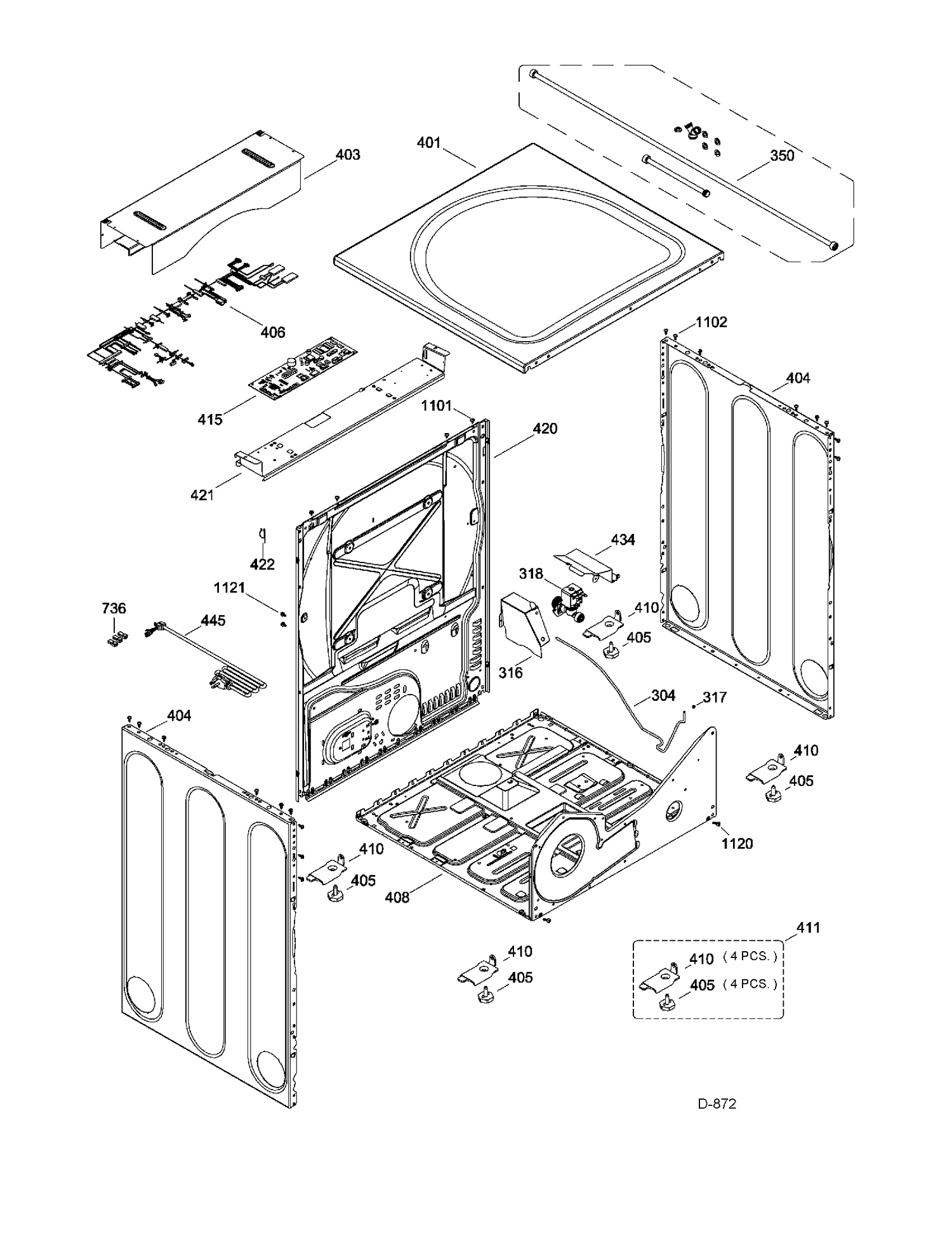 CABINET Diagram and Parts List for GFMS140ED0WW  General Electric Dryer