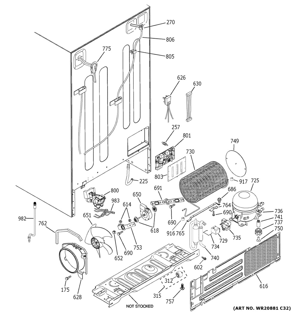 Machine Compartment Diagram and Parts List for XSS23GGKPCBB  General Electric Refrigerator