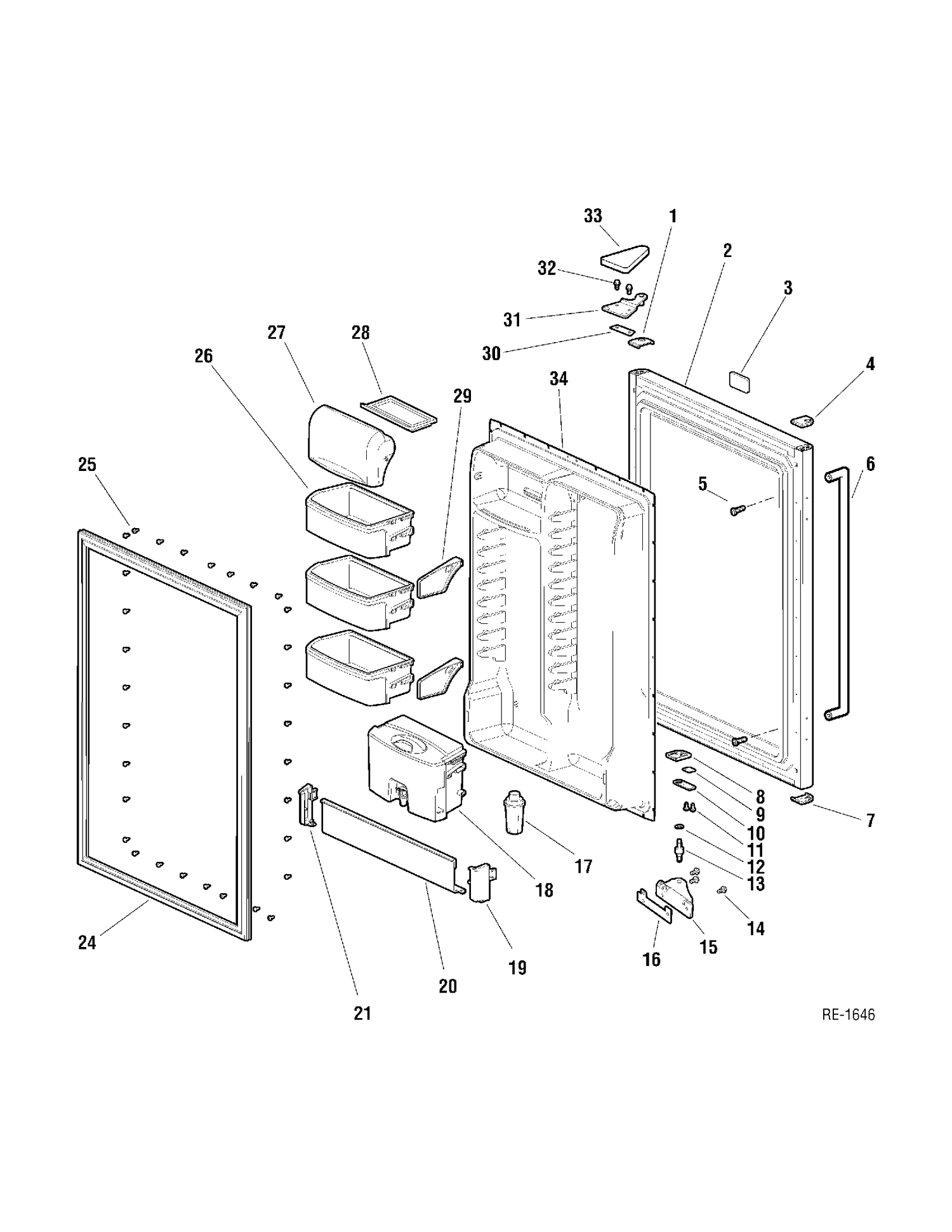 FF DOOR Diagram and Parts List for GDE18ZBRARSS  General Electric Refrigerator