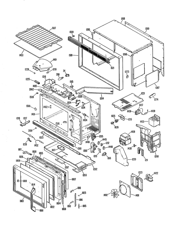 Microwave Oven Diagram and Parts List for JKP68GK2  General Electric Microwave Oven Combo