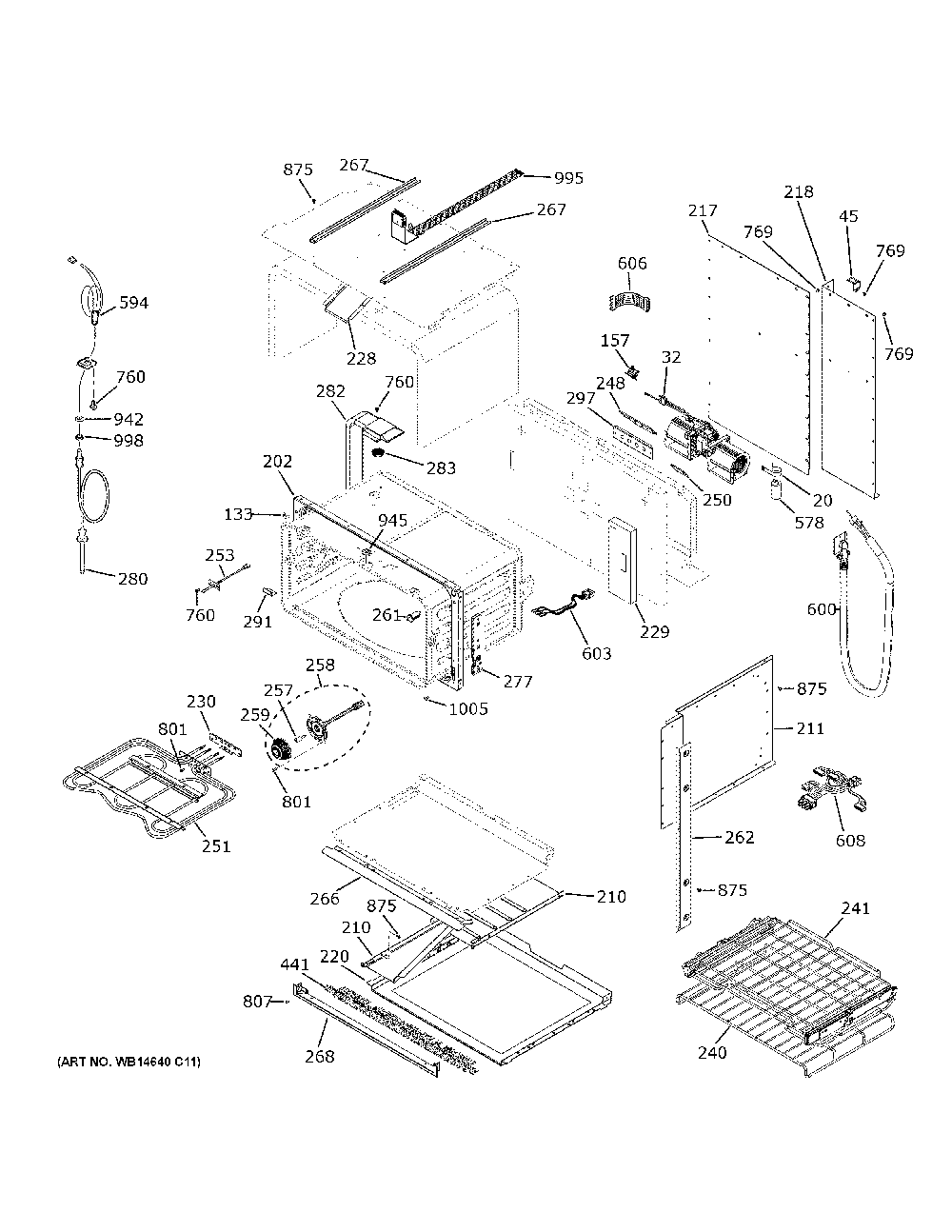 Lower Oven Diagram and Parts List for PTS9200SN2SS  General Electric Wall Oven