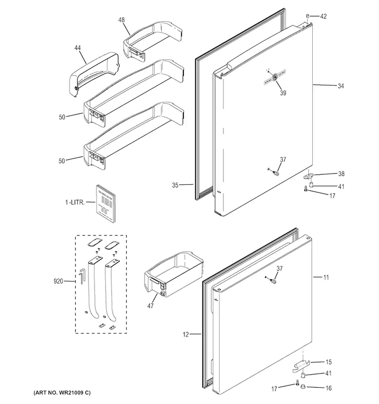 Doors Diagram and Parts List for ABE20EGHBRWS  General Electric Refrigerator