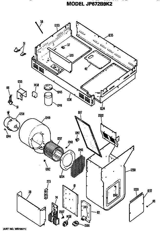 Blower Diagram and Parts List for JP672B9K2  General Electric Cooktop