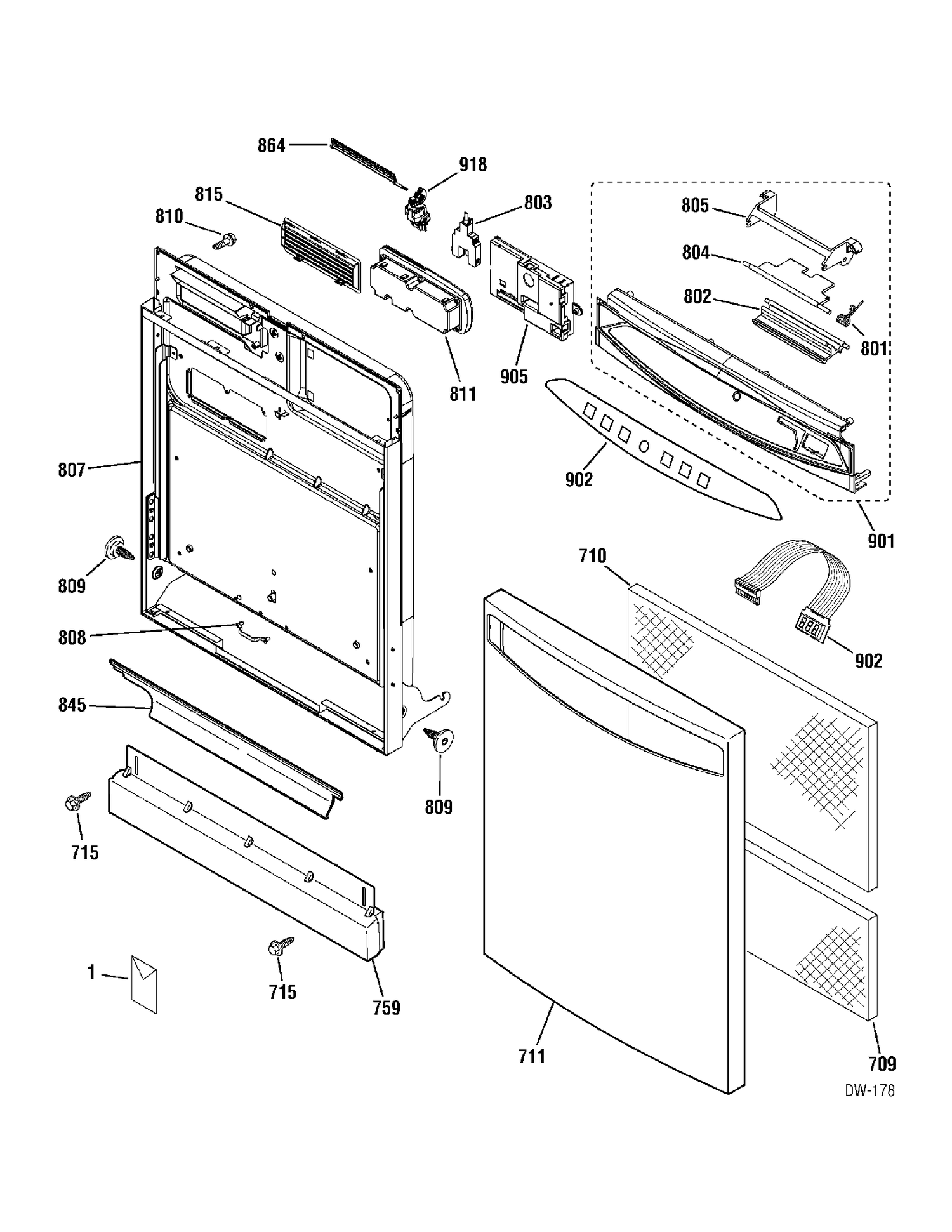 DOOR & ESCUTCHEON PARTS Diagram and Parts List for PDW7311G00WW  General Electric Dishwasher