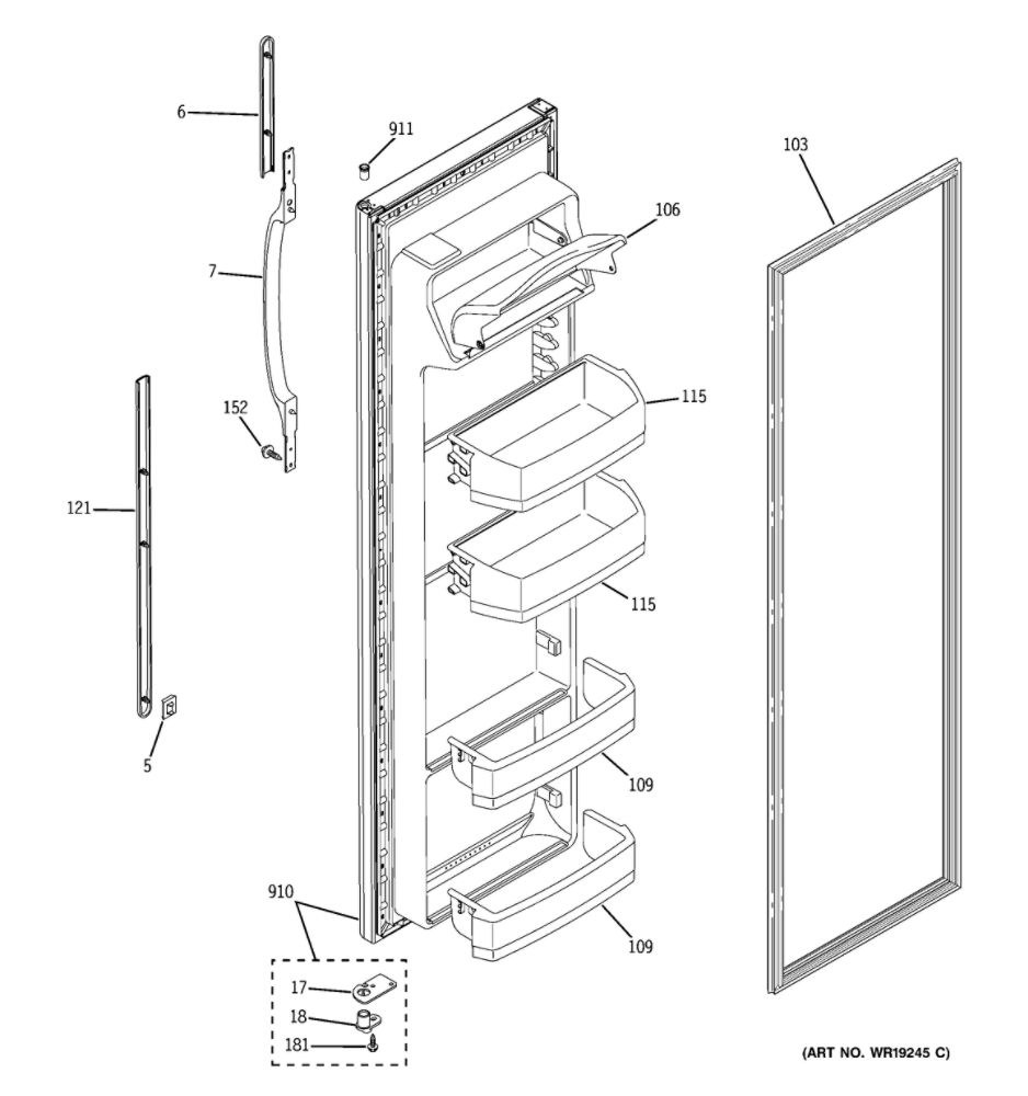 Fresh Food Door Diagram and Parts List for GSS25IFPACC  General Electric Refrigerator