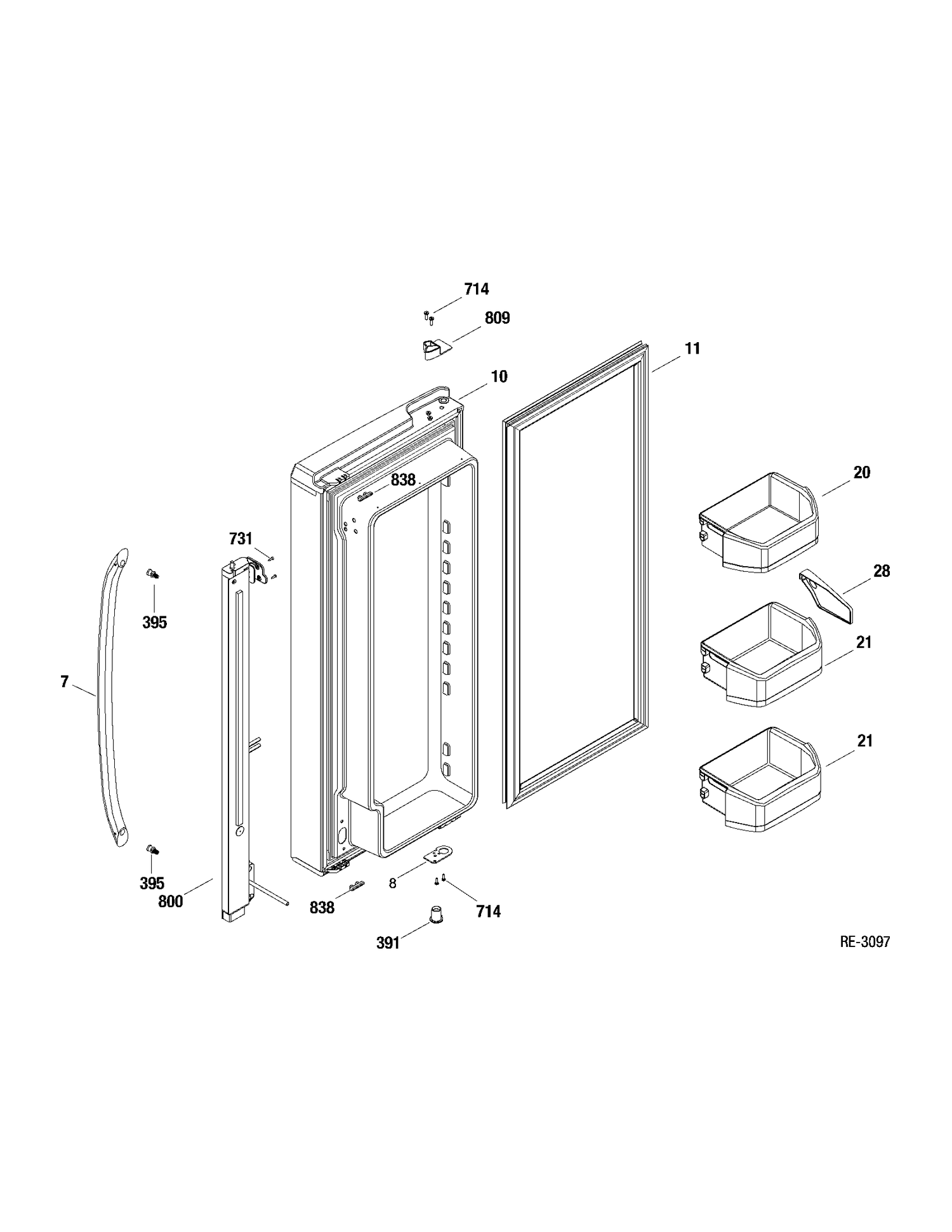 FF DOOR LEFT Diagram and Parts List for GFRF2KBXABB  General Electric Refrigerator