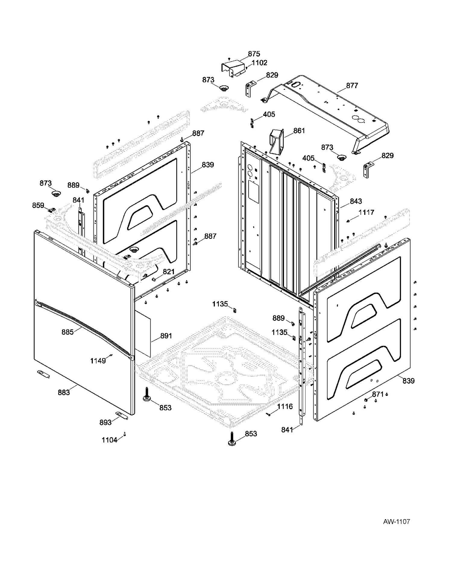 WASHER CABINET Diagram and Parts List for GUAP270EM3WW  General Electric Washer