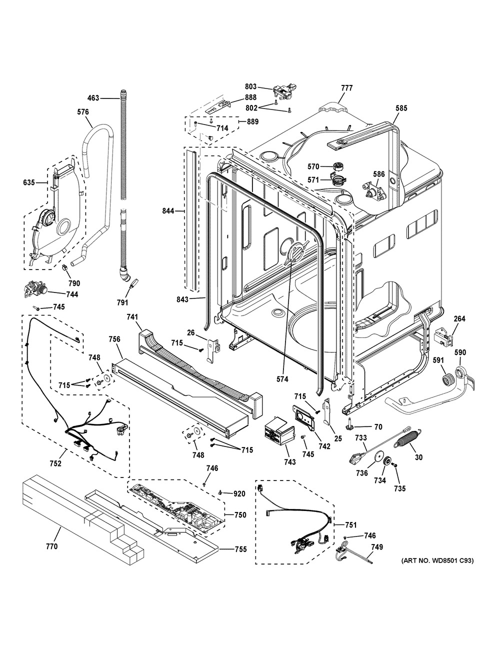 Body Parts (1) Diagram and Parts List for CDT875M5N8S5  General Electric Dishwasher