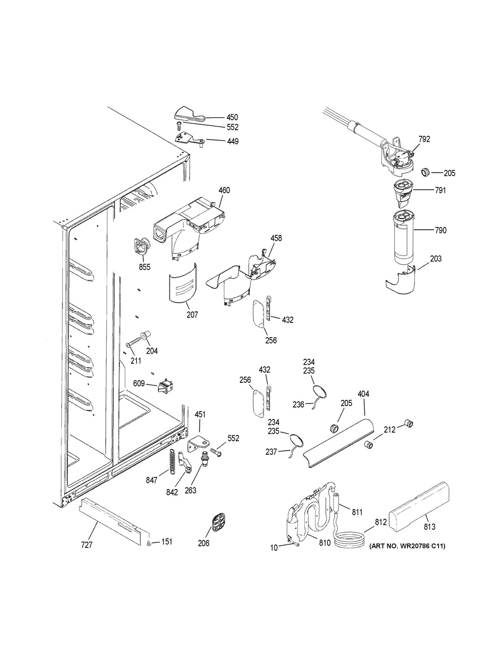 Fresh Food Section Diagram and Parts List for PSS28KSHKCSS  General Electric Refrigerator