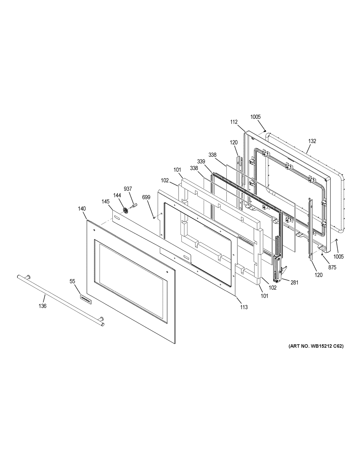 DOOR Diagram and Parts List for ZEK7000SH1SS  General Electric Wall Oven
