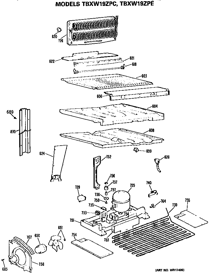 Unit Diagram and Parts List for TBXW19ZPCRWH  General Electric Refrigerator