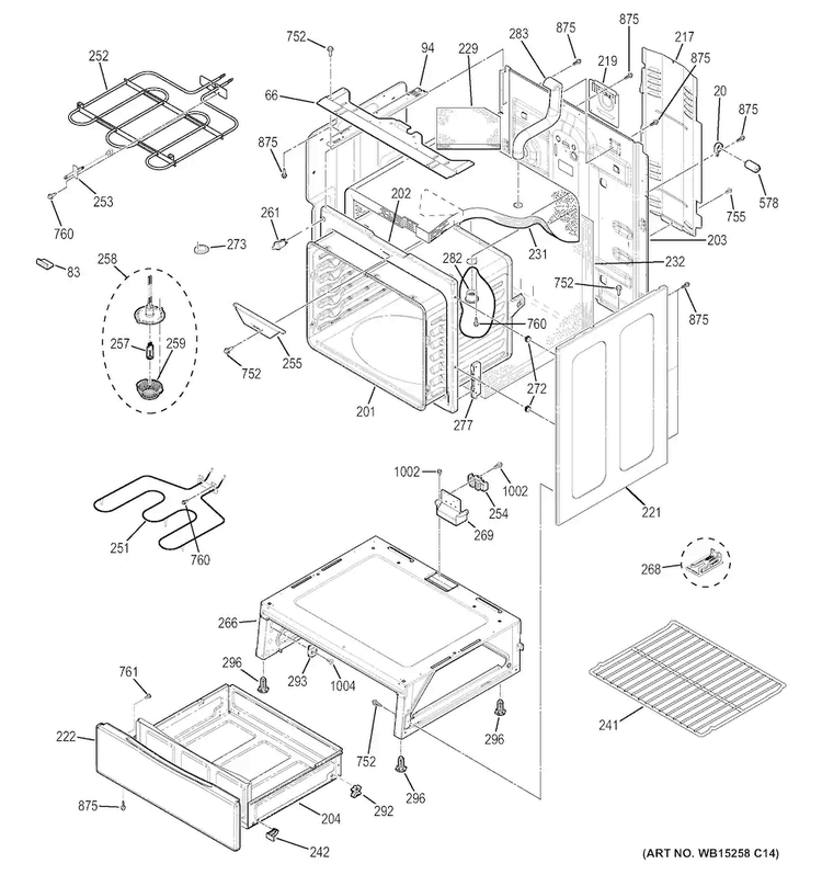 Body Parts Diagram and Parts List for JB655EK1ES  General Electric Range