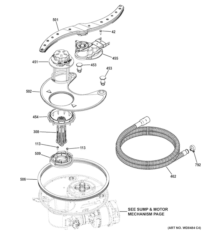 Sump & Filter Assembly Diagram and Parts List for CDT765SSF1SS  General Electric Dishwasher