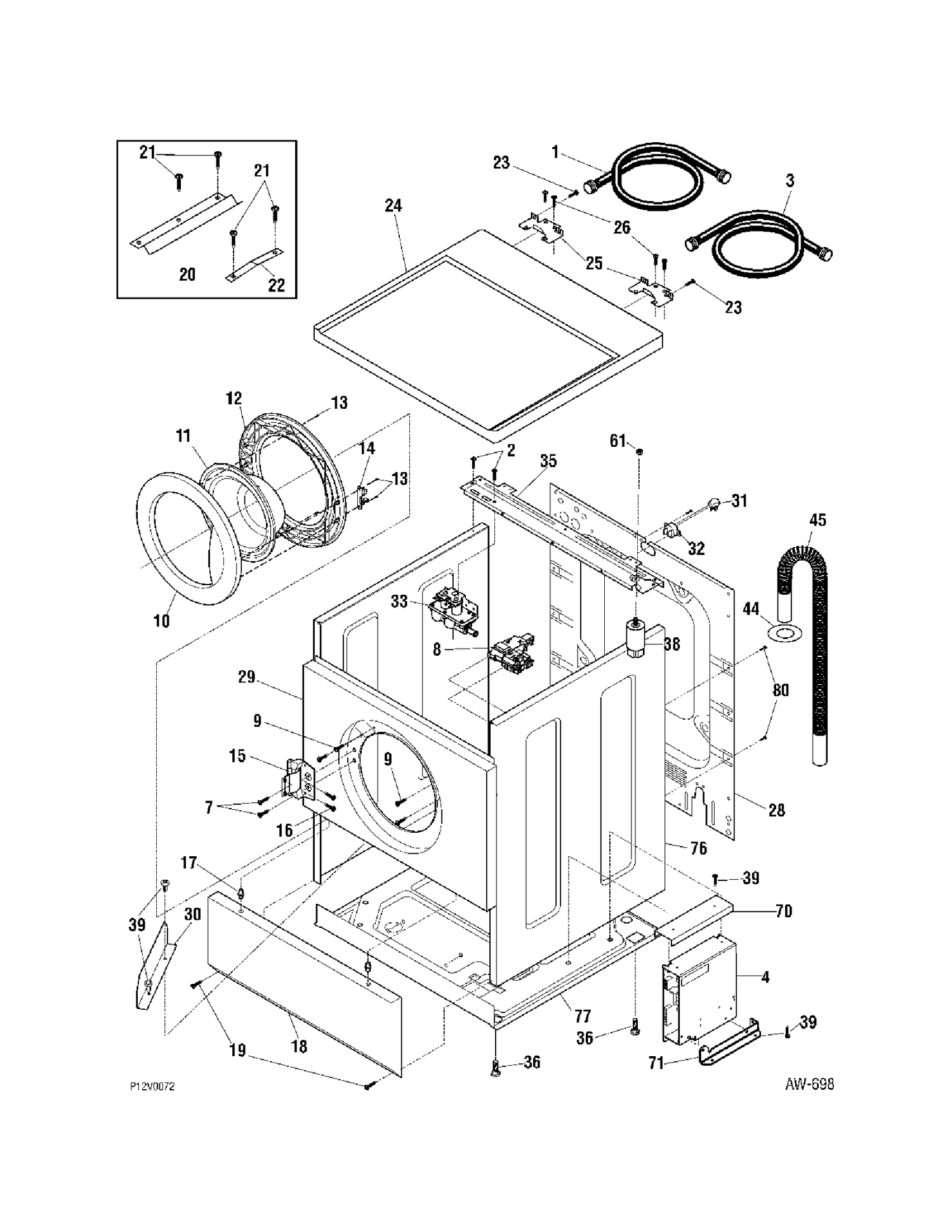 CABINET Diagram and Parts List for WCXH208A1WW  General Electric Washer