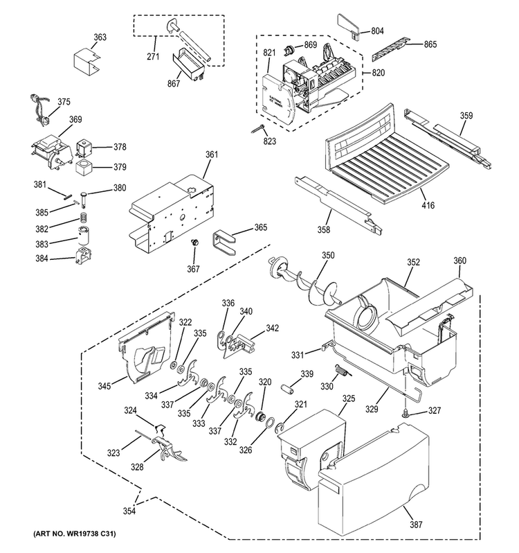 Ice Maker & Dispenser Diagram and Parts List for GSE22ESHBSS  General Electric Refrigerator