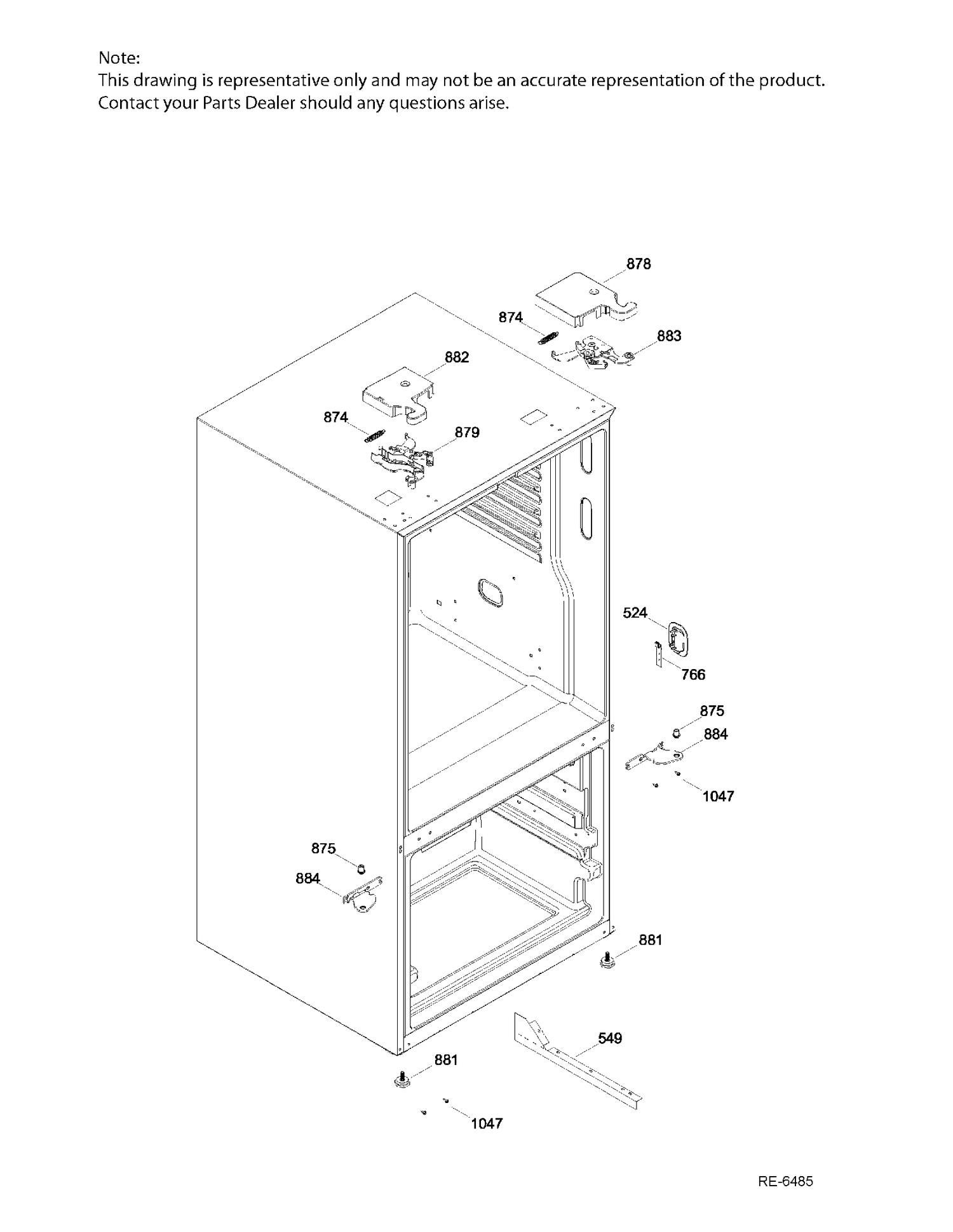 HINGE PARTS Diagram and Parts List for PFE24JGKAKWW  General Electric Refrigerator