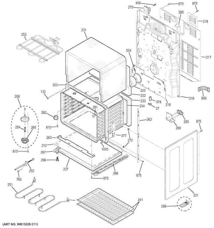 Lower Oven Diagram and Parts List for JB860DJ3WW  General Electric Range