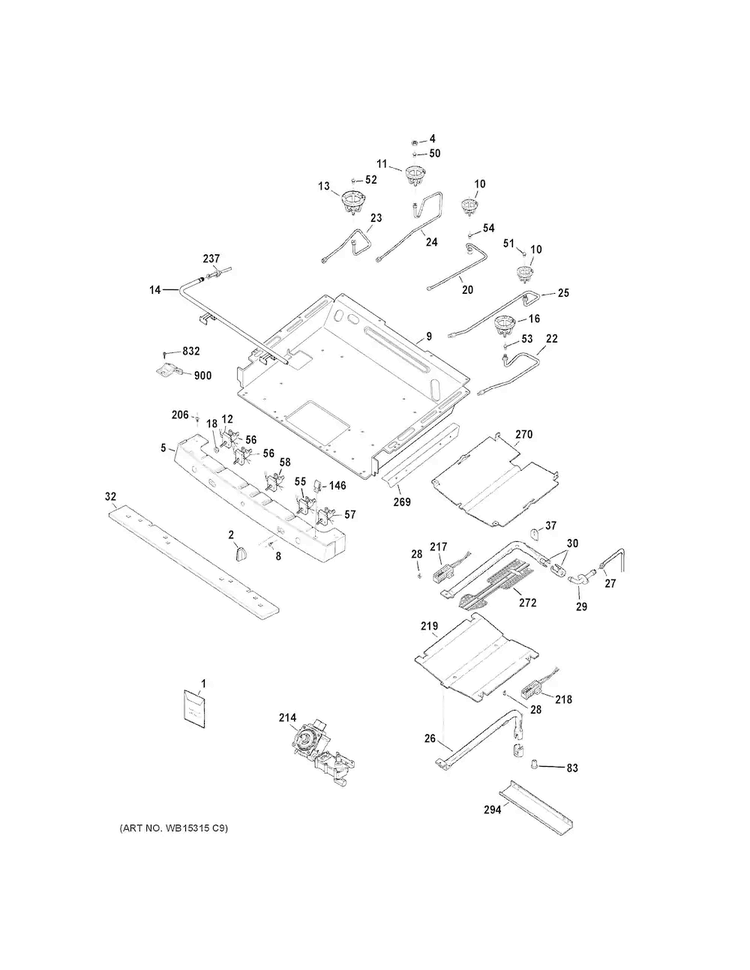 Gas & Burner Parts Diagram and Parts List for JGB650SEF3SS  General Electric Range