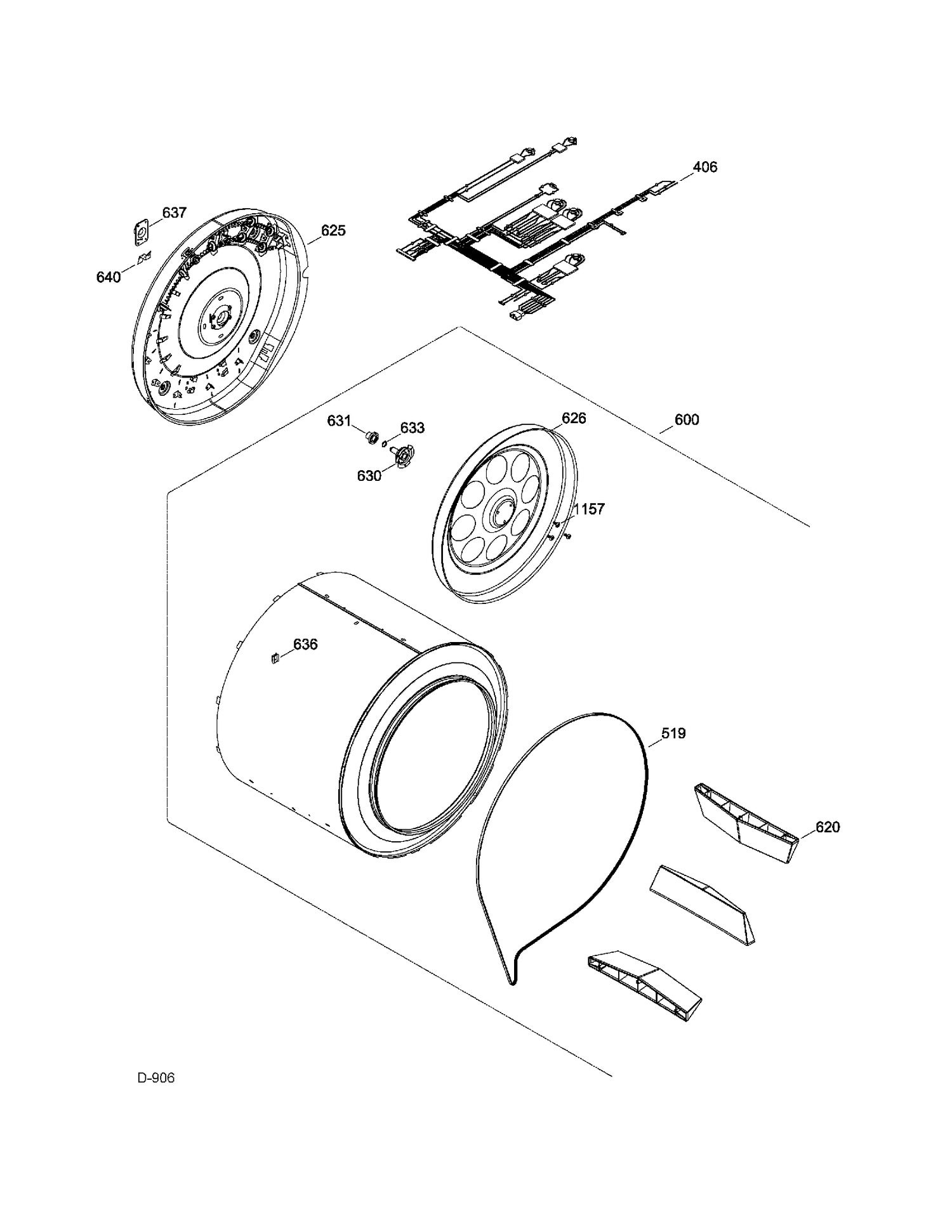 DRUM & HEATER Diagram and Parts List for PSKS333EB1WW  General Electric Dryer