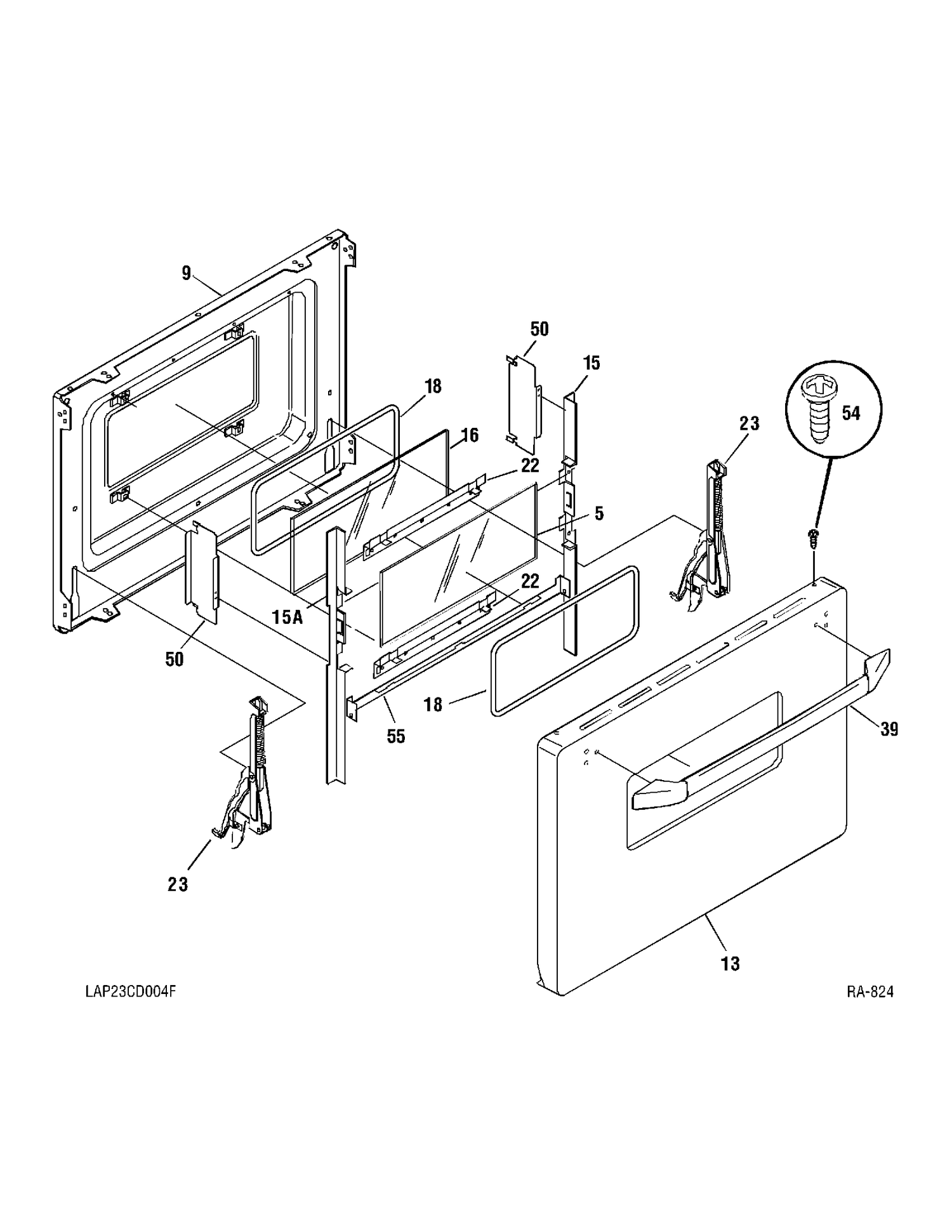 DOOR Diagram and Parts List for GRMF2150TT-5  General Electric Range