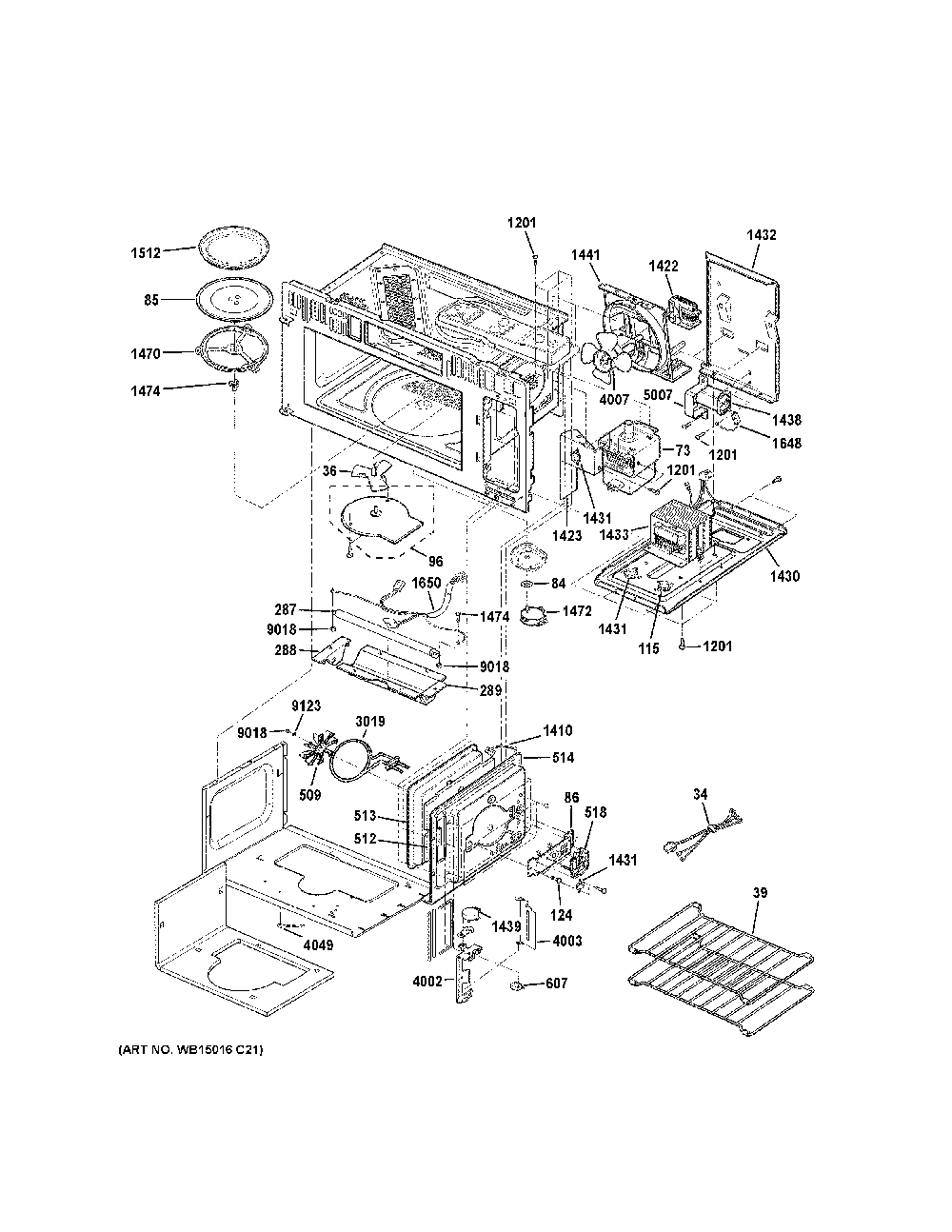 Interior parts 1 Diagram and Parts List for ZSA1201J4SS  General Electric Microwave