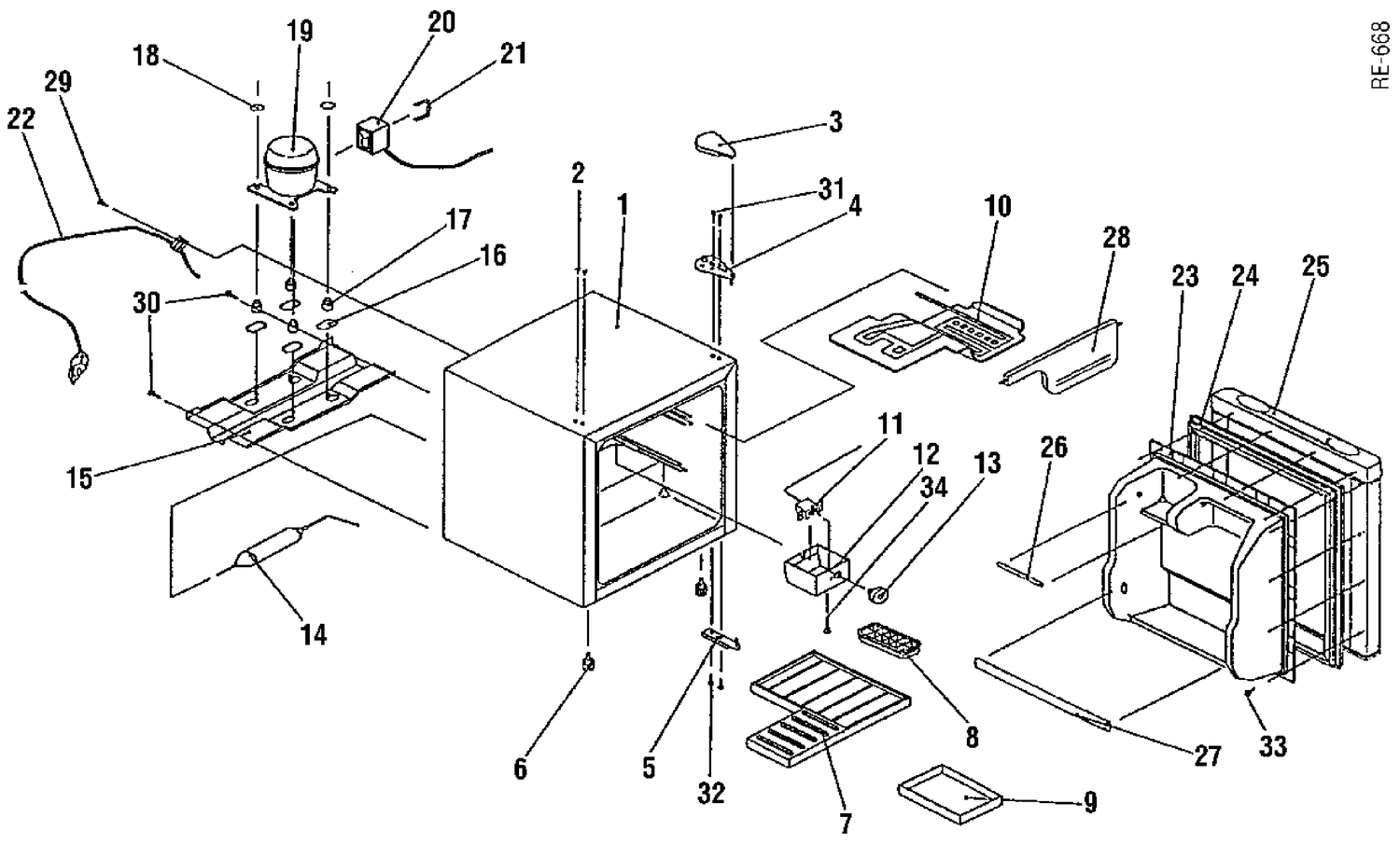 UNIT PARTS Diagram and Parts List for FR-062R  General Electric Refrigerator