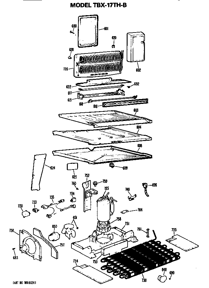 Unit Parts Diagram and Parts List for TBX17THB  General Electric Refrigerator