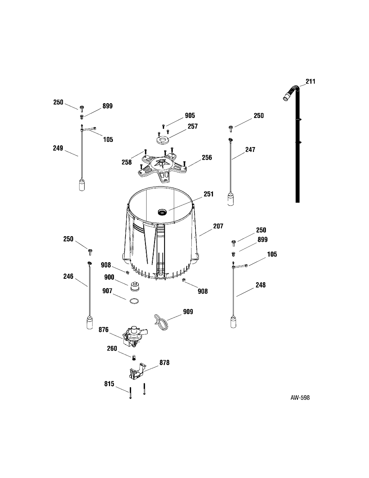 TUB & PUMP Diagram and Parts List for GJXR1065F00WW  General Electric Washer