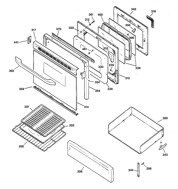 Door & Drawer Parts Diagram and Parts List for JGBP32WEF1WW  General Electric Range