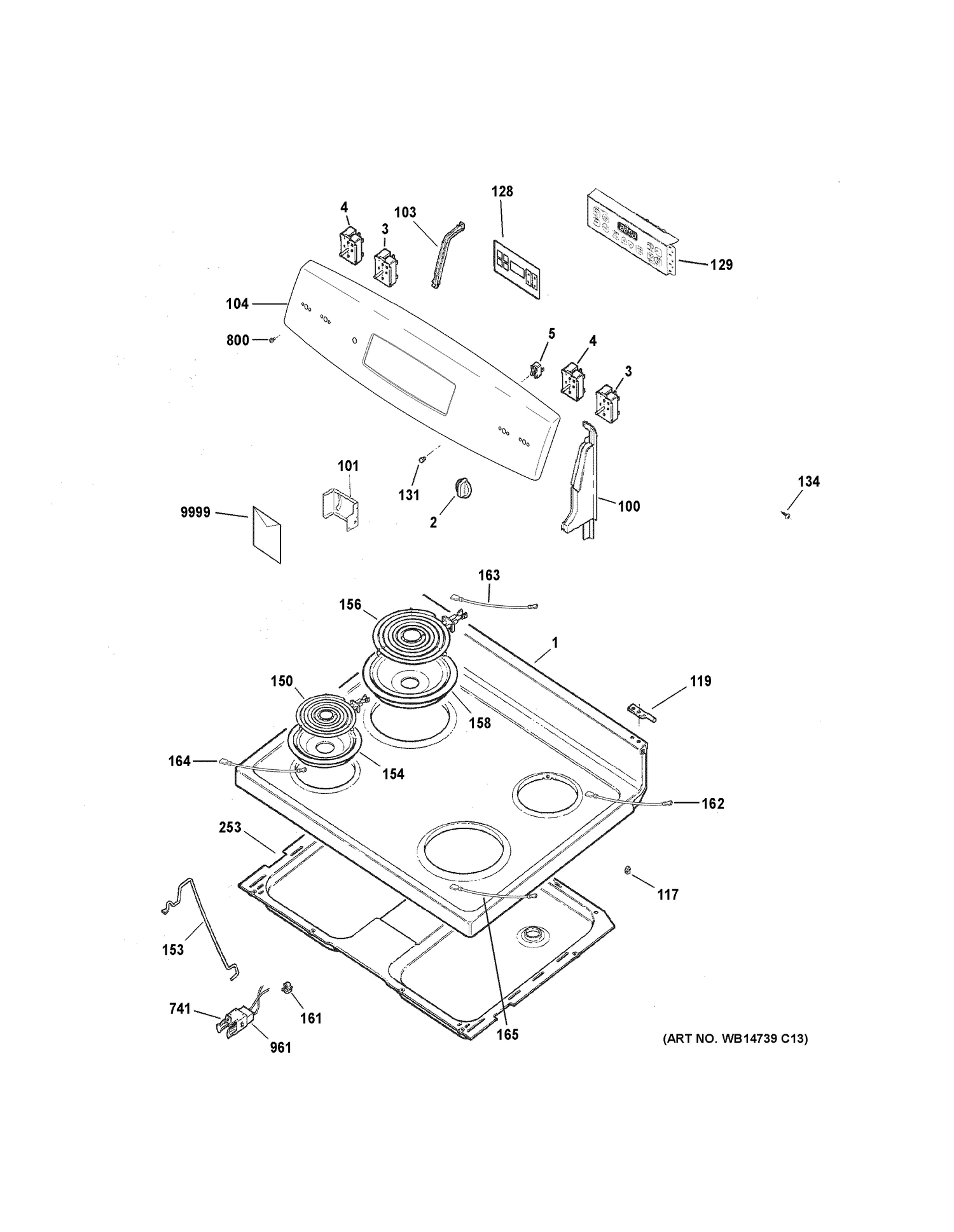 CONTROL PANEL & COOKTOP Diagram and Parts List for JB255GJ3SA  General Electric Range