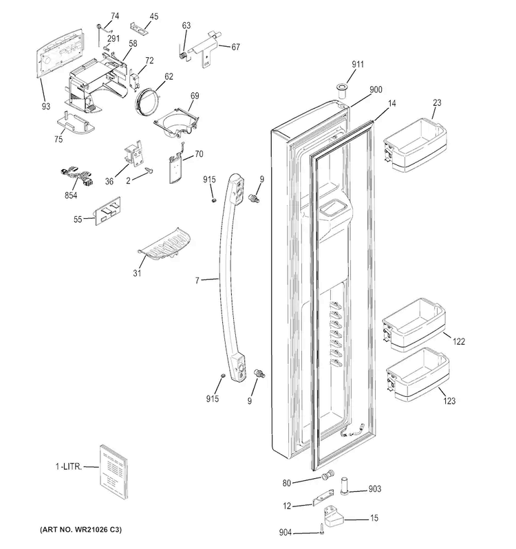 Freezer Door Diagram and Parts List for GSE26GSEDCSS  General Electric Refrigerator